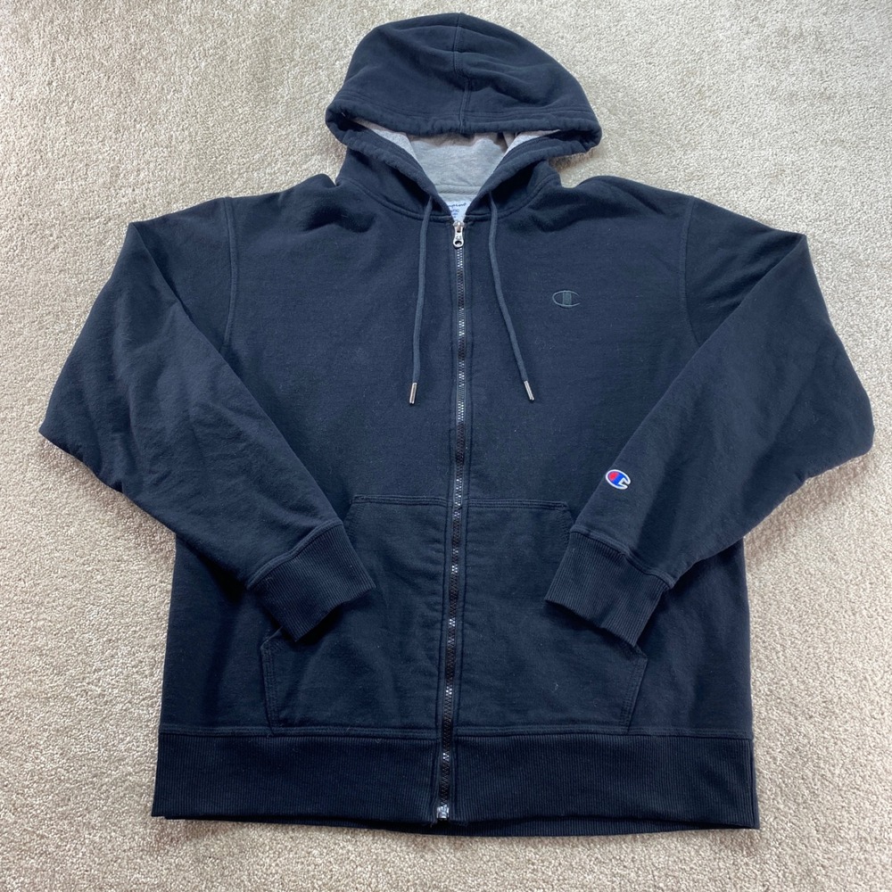 Champion Sweater Men 2XL Black Authentic Full Zip Hoodie Logo USA